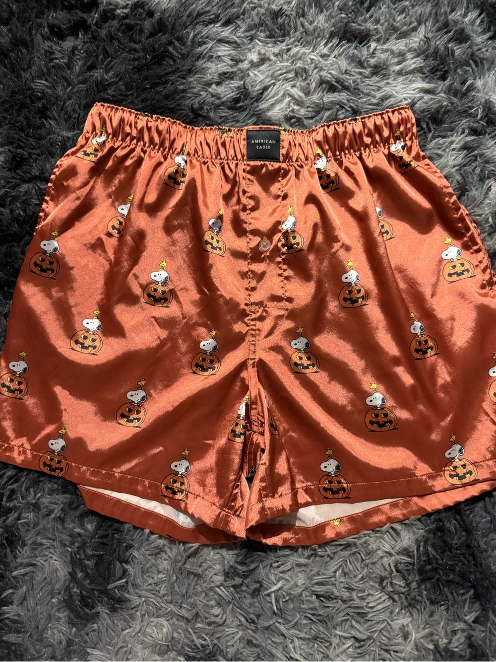 American Eagle Outfitters Orange Satin Pumpkin & Snoopy Print Women's Shorts